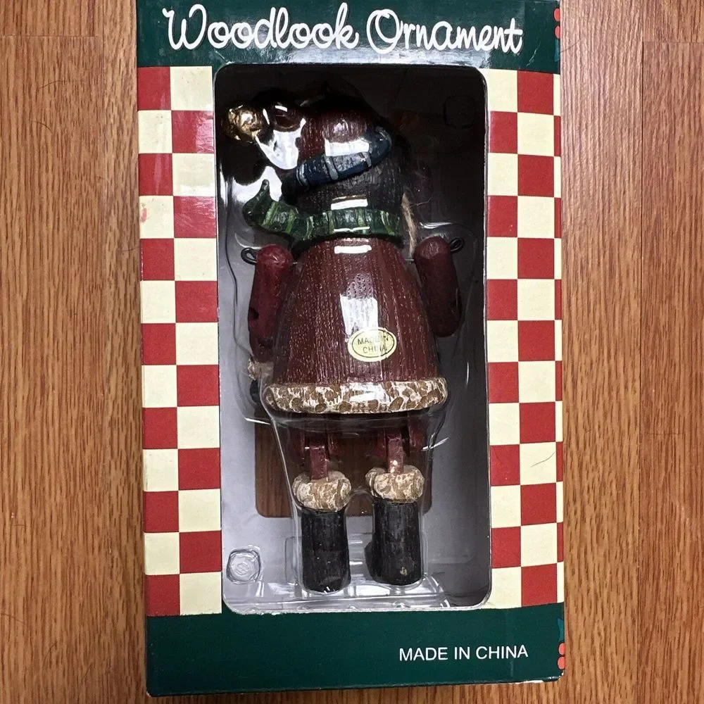 Vintage New In Box  WoodLook Jointed Christmas Ornament Reindeer, Bear, Woodland